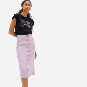 NWT EVERLANE  Linen Button-Front Skirt in Lilac, sz 8, MSRP $58